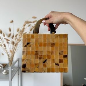 Vintage Mad Bags yellow square shell purse with handles